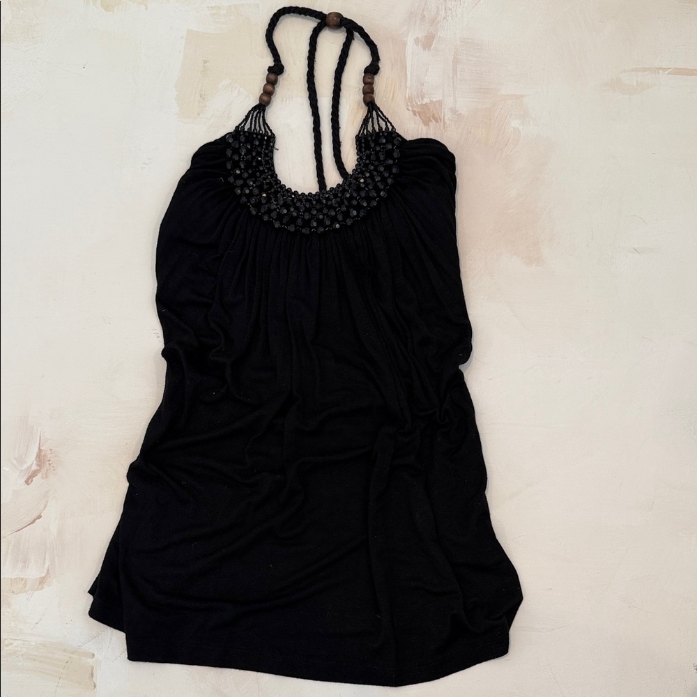 Black Beaded Halter Top
